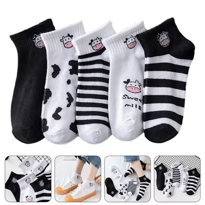  5 Pairs Black And White Cow Socks Mens Gift Stuffed Animals For Girls Cotton • £9.65