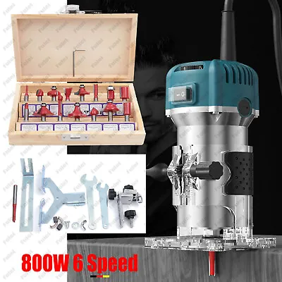 800w Wood Router Tool Compact Trim Router 6 Variable Speed 15 Wood Router Bits • $48.92