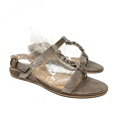 Latigo Braided T Strap Suede Flat Sandals Gold Metallic Womens Size 6.5 • $15.40