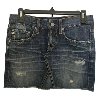 AG Adriano Goldschmied Box Skirt Vintage Denim Dark Wash Raw Hem 90's Size 25 • $28