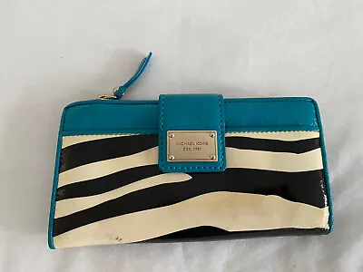 Michael Kors Zebra Print Patent Leather Aqua Trim Clutch Wallet • $19.99