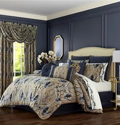 BNIP J Queen New York LAZARO INDIGO Queen 4 Pc Comforter 2 Shams Bedskirt Set  • $250