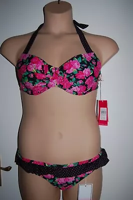 2Chillies Bikini Set Padded Balcony Top Mini Hipster Bottoms Size 10 B/C BNWT • £14.99