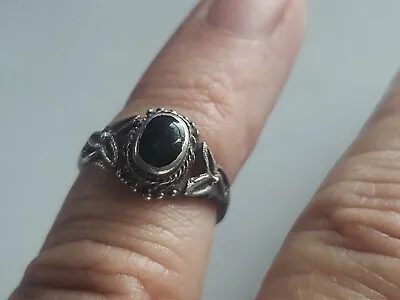 Vintage Antique Tiny Sterling Silver Ring Ornate Western Onyx Pinky Toe Sz 3 • $17.28
