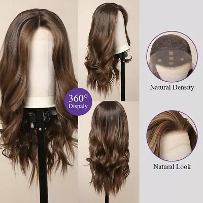 ALAN EATON 13*4 Lace Front Brown Synthetic Wigs Ombre Wave Lace Wig Natural Look • $49.99