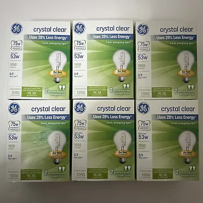 GE 75-WATT Light Bulb Crystal Clear 1050 Lumens Dimmable Classic 12 Bulbs 6 Pack • $39.99