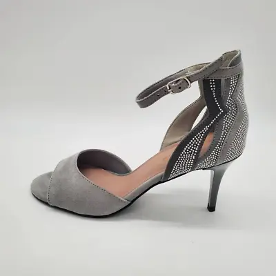 Midnight Velvet Womens Ankle Strap Sandals Stiletto Heels Shoes Gray Buckle 7.5M • $13.19