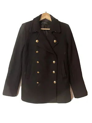 ZARA Woman Black Wool Military Style Gold Buttons Jacket Coat Size Medium • $20