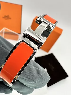 Hermes Clic Clac H 🍊Orange Enamel Authentic Bracelet Full Set🧡LikeNew!!! • $444