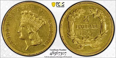 1857 Three Dollar Indian Gold Coin $3 - Certified PCGS AU Details - Free Ship • $1299.99