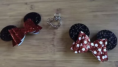 Minnie Mouse Ears Hair Clips Set Sequin Bow Both For Kids Or Adults~ Set Of 3 • $9.99