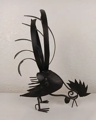 Black Metal Art Rooster Sculpture Farm House Decor 13” X 10” Brutalist Style • $27.49