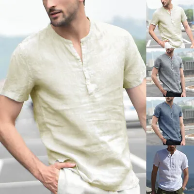 £11.95 • Buy UK Mens Summer Grandad Shirts Henley Tops Short Sleeve Tee T-Shirt Casual Blouse