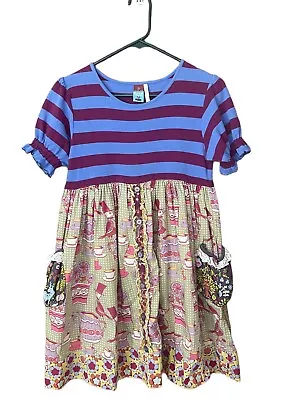 Girls Matilda Jane Character Counts Dress Size 12 Stripes & Teapots MJ-295 • $15