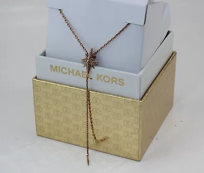 New Authentic Michael Kors Starburst Pave Crystals Rose Gold Necklace Mkj6930791 • $44.99
