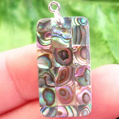 F35124 Natural Rainbow Abalone Shell Oblong Pendant Bead 28x15x3mm • $1.91