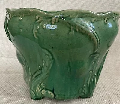 Antique Vintage Art Nouveau Jardinière Planter Cache Pot Majolica Green • $247.88