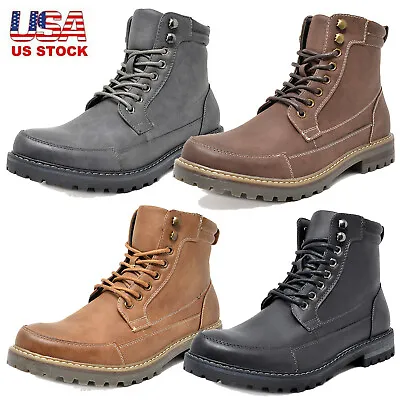 US Men's Motorcycle Boots Combat Riding Ankle Leather Boots Size 6.5-15 • $33.24