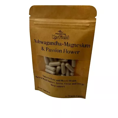 Ashwagandha Magnesium Passion Flower 100% Organic Capsules 500mg QTY30 • $9.99