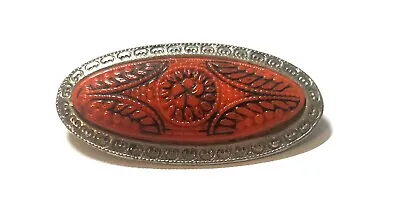 Vintage Small Moroccan Matrix Czech Glass Red Brooch Unsigned • $10