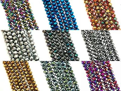 Faceted Rondelle Metallic Glass Crystal Abacus Beads 3x2 4x3 6x4 8x6 10x8 12x9 • £2.35