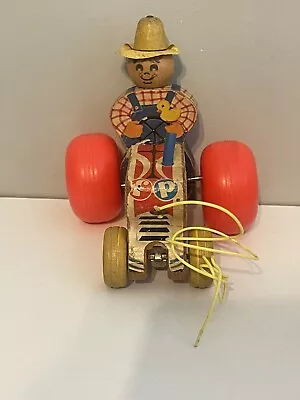 Vintage Fisher Price Wooden Tractor With Farmer Pull Toy #629 1961 Free Shipping • $23.93