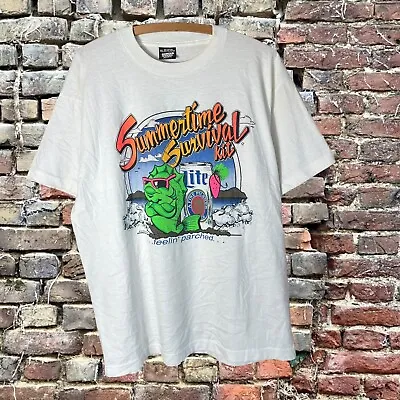 Vtg Miller Lite Beer Shirt Mens Size XL Single Stitch Summertime Survival 90s • $42.99