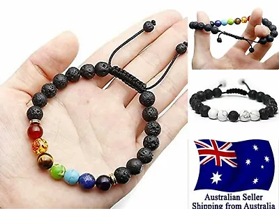 $5.95 • Buy Chakra Bracelet Healing Lava Stone 7 Bead Oil Diffuser Adjustable Woven Rope 1pc