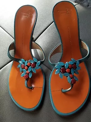 GIUSEPPE ZANOTTI Leather Crystal Embellished Slide Sandal • $35