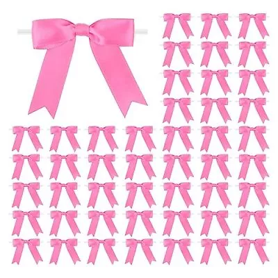 50 Pcs 3 Inches Twist Tie Satin Ribbon Bows Hot Pink Pretied Premade Craft Bo... • $16.09