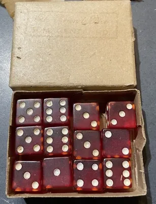 Box Of 12 Magenta Red Vintage Bakelite Dice In Original Box • $39.99