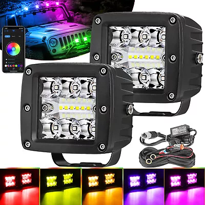 2x 3  RGB LED Cube Work Light Bar APP Bluetooth Halo Strobe Changing Offroad 12V • $35.99