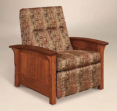 Amish Mission Arts And Crafts Recliner Chair Skyline Panel Solid Wood Upholstery • $1749