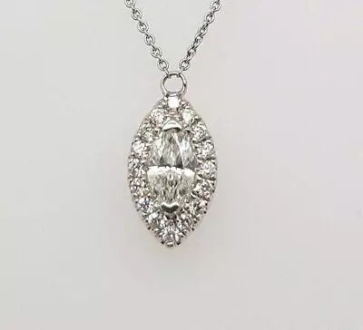 18K White Gold 0.63ctw Natural Marquise Diamond Halo Pendant Necklace 16  • $2100