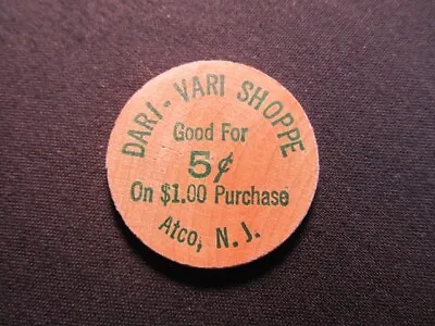 Atco New Jersey Wooden Nickel Token - Dari-Vari Shoppe Wooden Nickel Coin • $3.99
