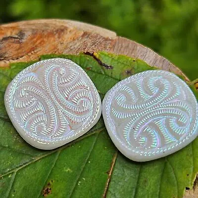 $4 • Buy NOS  Cabs Elegant Iridescent White AB Luster Vintage Glass Cabochons