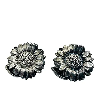Large Vintage 925 Sterling Silver Sunflower Flower Screw Back Earrings Statement • $24