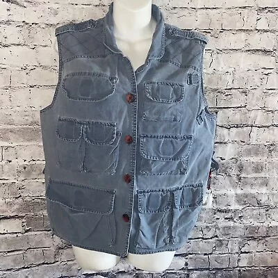 Vintage Orvis Womens Cargo Tactical Vest L Blue Button Front Fishing Distressed • $29.88