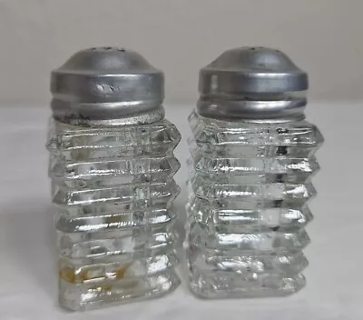 Anchor Hocking Manhattan Depression Glass Clear Salt/Pepper Shakers Metal Lids  • $12.50