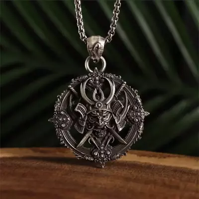 Samurai Devil Jewelry Vintage Silver Ninja Wisdom Medallion Pendant Necklace • $14.18
