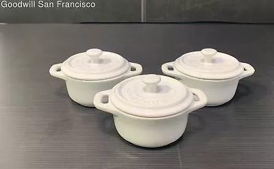 Lot Of 3 Staub Ceramic Stoneware Mini Cocotte Dutch Ovens With Lid Round White • $29.99