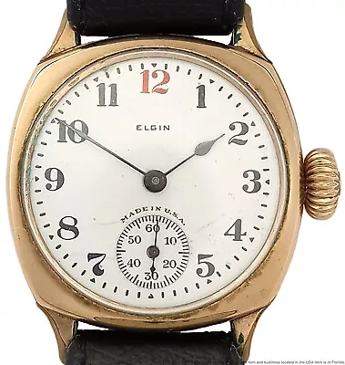 Military Art Deco Elgin Illinois 14kgf Vintage Mens Running Wrist Watch 1930s • $4.25