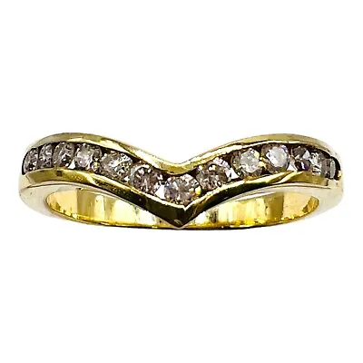 Chevron V Shape Band Ring Natural Diamond Round Solid Real 14k Yellow Gold • $1049.99