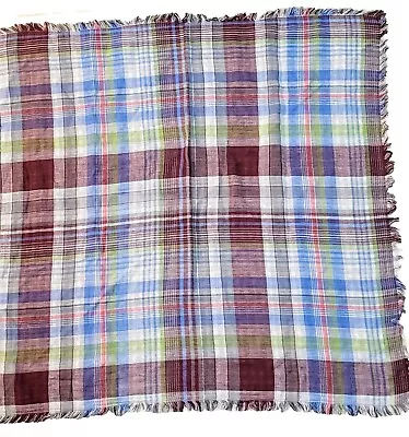 Hollister Reversible Scarf Multicolor Plaid Fringe Soft Light Spring 30  Square • £14.46