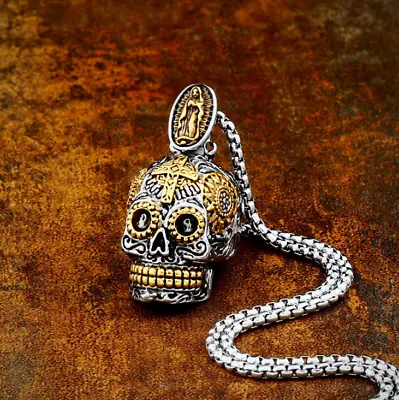 Men's Fashion Jewelry Skull Cross Calavera Day Of The Dead Pendant Necklace 352 • $11.66