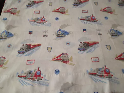 Pottery Barn Kids Railway Express Full Flat Sheet Train Road Crossing Red Blue • $32.99