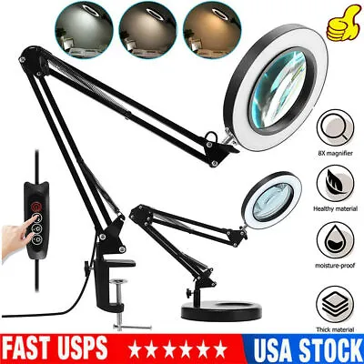 $28.15 • Buy 10X Magnifying Glass Desk Light Magnifier LED Lamp Reading Lamp With Base & Clam