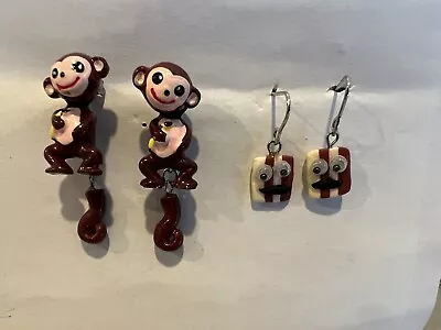 Lot Of 2 Fun Earrings Claire’s Monkey Earrings Googly Eyes Mustache Earrings • $3.50