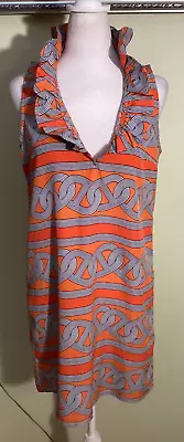 Mudpie Women's Size S Orange Abstract Print Ruffle Neckline Shift Dress • $16.98