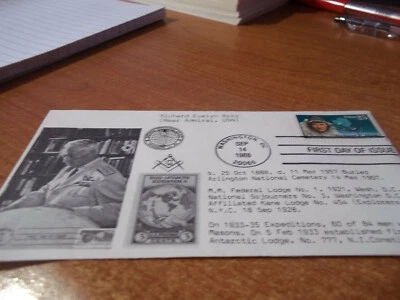 £3 • Buy USA Masonic Richard E Byrd Federal Lodge FDC 14 Sept 1988 VGC 1 Stamp Rear Adm
